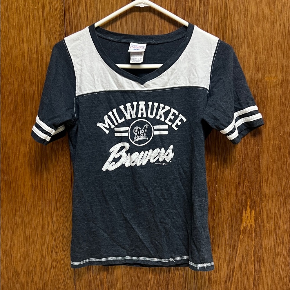 Genuine Merchandise Milwaukee Brewers Kids Navy and White Tee